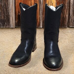 Men's Black Leather Cowboy Boots Sz 7.5
